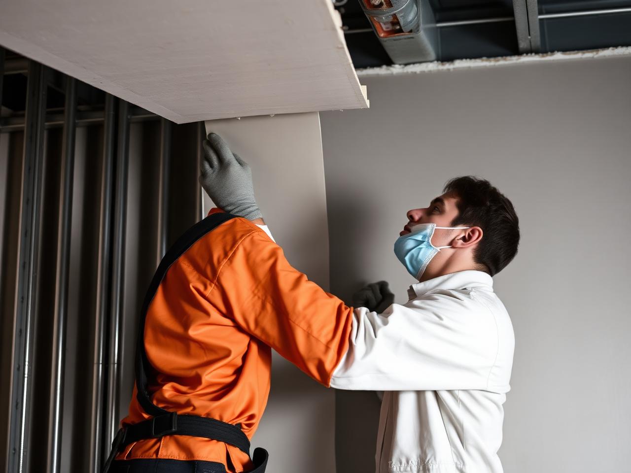 Commercial drywall installer working with metal stud framing